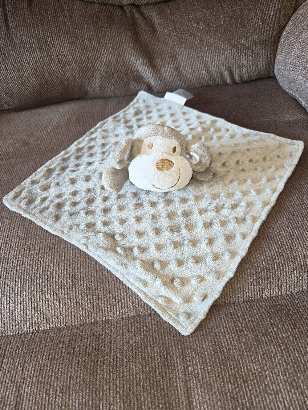 Elegant Baby Plush Monkey Lovey Security Blanket in Light Gray